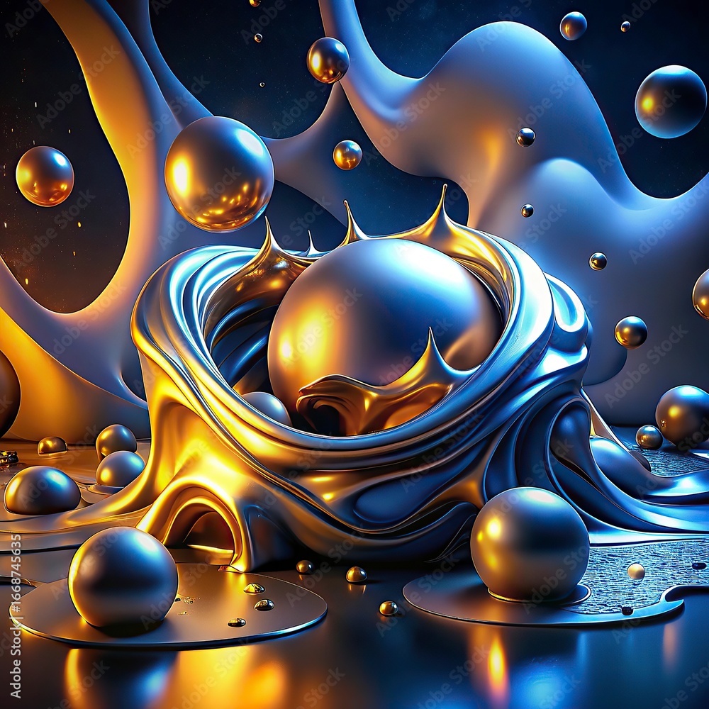 Aufkleber 3d render, abstract background with gold and black balls.abstract background with colorful glass bal