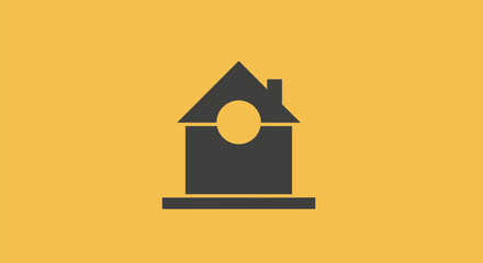 Simple House Icon with Circular Opening on Yellow Background.
