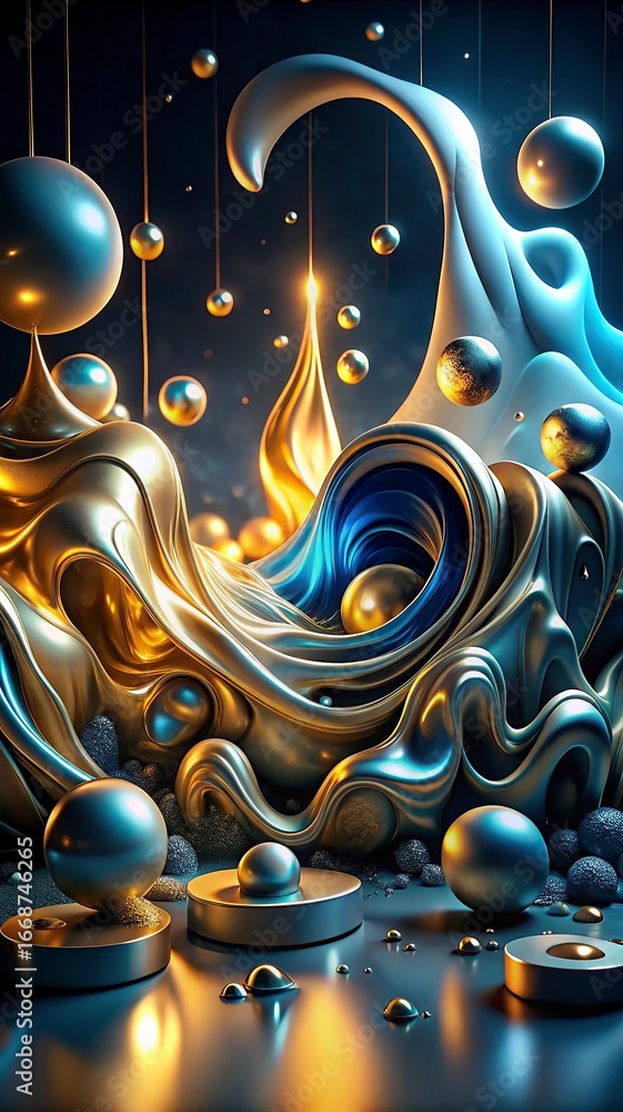 Aufkleber 3d render, abstract background with gold and black balls.abstract background with colorful glass bal