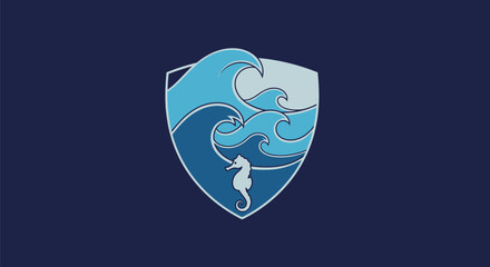 Seahorse and Ocean Waves Shield Design.