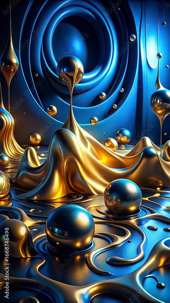 Aufkleber 3d render, abstract background with gold and black balls.abstract background with colorful glass bal