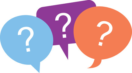 Colorful Chat Bubble Question Mark Icons – Multicolor Speech Balloon Help and FAQ Symbol Set