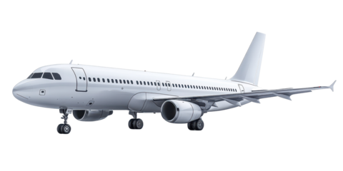 Commercial airplane isolated on a white transparent Background