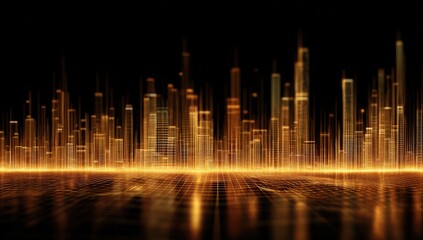 Abstract digital cityscape. Golden towers on a dark background