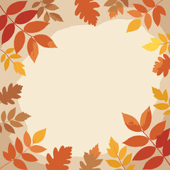 Autumnal foliage border with varied shades of red, orange, and yellow leaves arranged in a frame, creating a backdrop for text or graphic design.