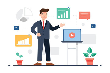 Business Presentation with Data Analysis and Charts in a Flat Design