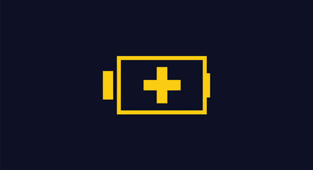 Fototapeta premium Yellow battery icon with a plus sign symbolizing full power and energy.