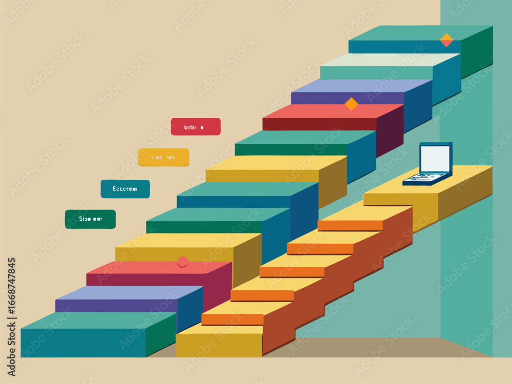 Poster modern visual representation of a process or timeline with distinct stages