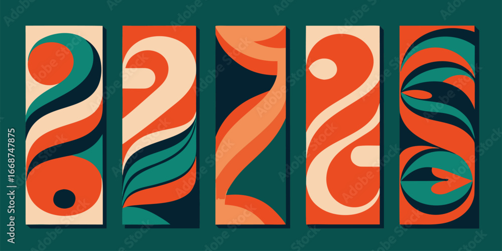 Poster abstract geometric design with five vertical panels