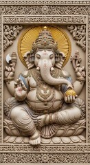 Obraz premium Ornate Ganesha Sculpture with Golden Halo and Intricate Carvings