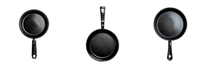 Three views of a cast iron skillet for various cooking purposes