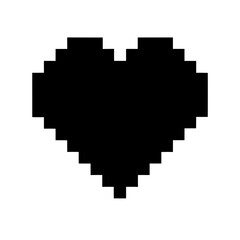 Obraz premium Pixelated black heart artwork on white background resembling 8 bit graphics