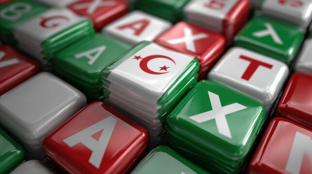 Algerian Tax Data: Close-up of Flag Tiles and Data Spreadsheet