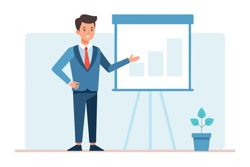 Obraz premium Businessman presenting chart on whiteboard business presentation growth and success