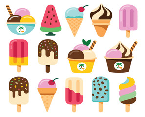 A seamless pattern of cartoon ice cream, cake, and cupcake icons creates a sweet dessert collection for a fun party illustration