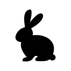Silhouette of a rabbit sitting up against a white background, simple and adorable