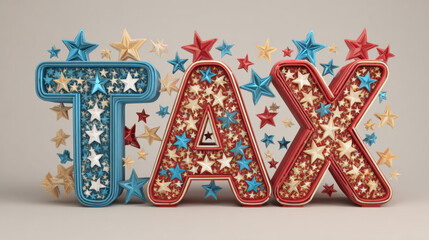 Patriotic Tax Time: Red, White, and Blue Stars with 'TAX'