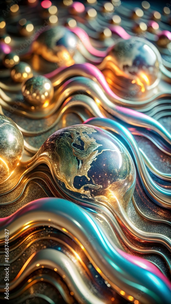 Aufkleber 3d render, abstract background with gold and black balls.abstract background with colorful glass bal