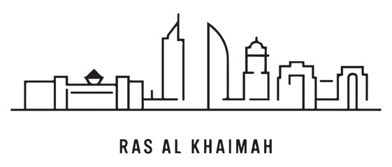 Obraz premium Ras Al Khaimah Line Art Cityscape Minimal White Outline. with white background