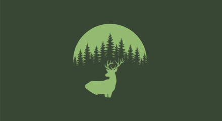 Deer Silhouette Against Forest Moon.
