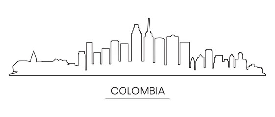 Fototapeta premium Popayn with Colombia, Skyline White Line Art on Cityscape Illustration. with white background