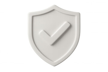 White 3d shield displaying checkmark, representing cybersecurity protection, floating against transparent backdrop