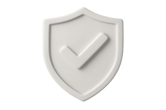 White 3d shield displaying checkmark, representing cybersecurity protection, floating against transparent backdrop - Powered by Adobe