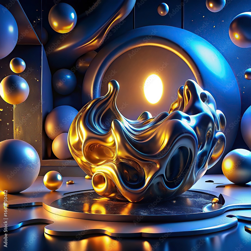 Aufkleber 3d render, abstract background with gold and black balls.abstract background with colorful glass bal