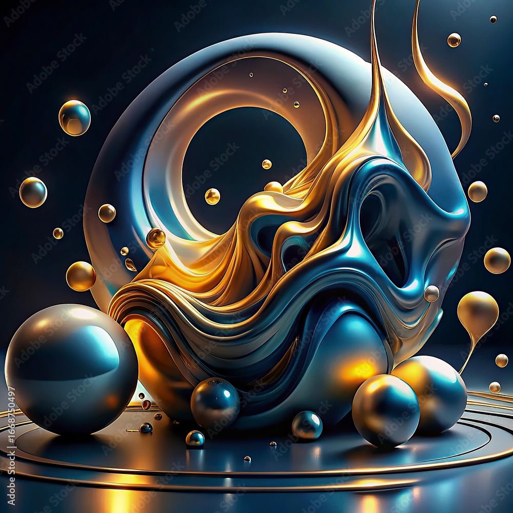 Aufkleber 3d render, abstract background with gold and black balls.abstract background with colorful glass bal