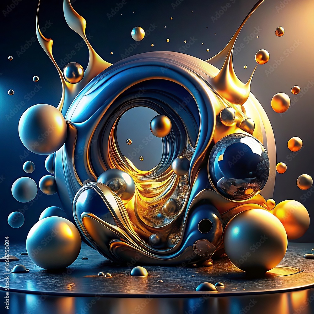 Aufkleber 3d render, abstract background with gold and black balls.abstract background with colorful glass bal