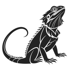 Fototapeta premium Stylized Black Silhouette of a Lizard on a White Background animal