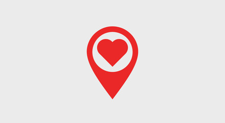 Red map pin icon with a heart symbol inside.