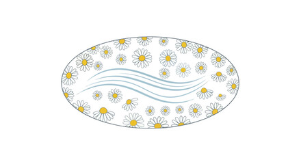 Oval Daisy Pattern with Wavy Lines Graphic Design.