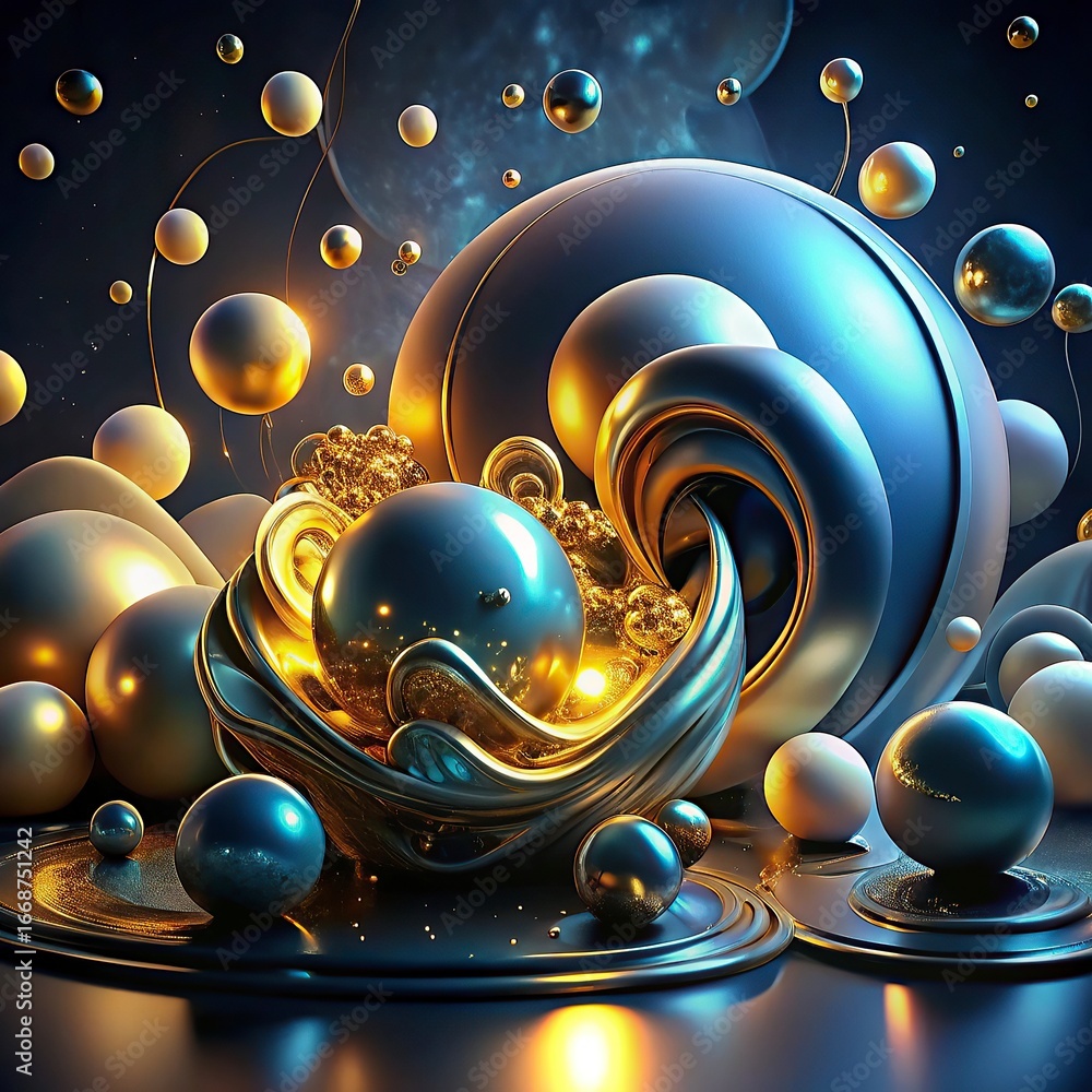 Aufkleber 3d render, abstract background with gold and black balls.abstract background with colorful glass bal