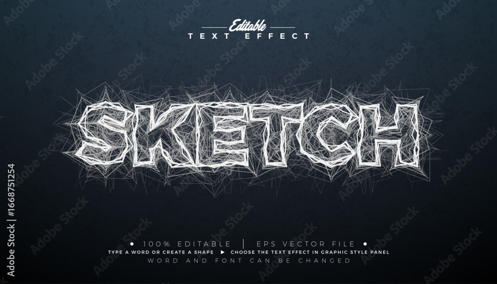 Poster editable sketch drawing illustrator text effect design vector graphic style effect with customizable