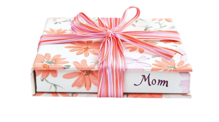 • A decorative photo album with a "Mom" inscription for Mother’s Day, isolated on white background in HD