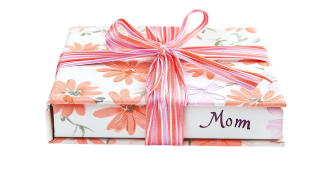 • A decorative photo album with a "Mom" inscription for Mother’s Day, isolated on white background in HD 