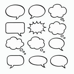 Fototapeta premium Set of hand drawn outline speech bubbles collection in comic style isolated on white background