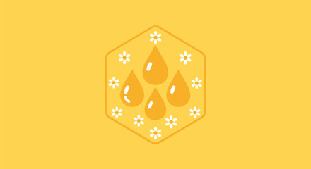 Illustration of pure honey drops within a floral honeycomb design.