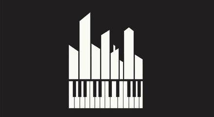 Piano Keyboard Cityscape Logo Design Representing Music and Urban Life.