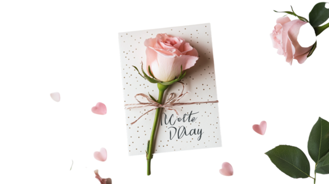 • A delicate rose placed on a Mother’s Day greeting card, isolated on white background in HD - Powered by Adobe