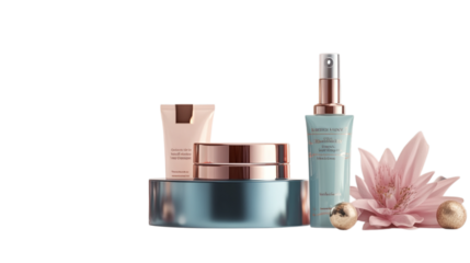 • A gift set of skincare products for Mother’s Day, isolated on white background in HD 