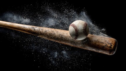 Baseball bat impact with exploding ball and dust particles