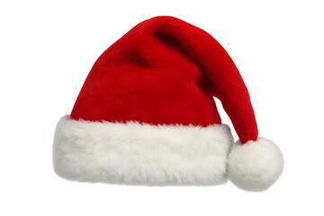 A red Santa hat with a white fur trim and pom-pom on top, commonly associated with Christmas celebrations. Concept Christmas Traditions, Santa Hat Design, Holiday Festivities, Winter Fashion