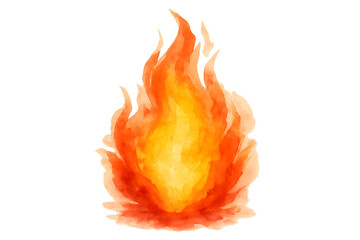 A vibrant, stylized flame with shades of orange and yellow, depicted in a watercolor style. Concept Watercolor Art, Vibrant Flames, Orange and Yellow Palette, Stylized Fire Design