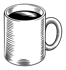 Black and White Sketch of a Coffee Mug Filled with Dark Liquid
