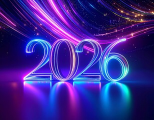 Neonowy napis 2026. Tło sylwestrowe