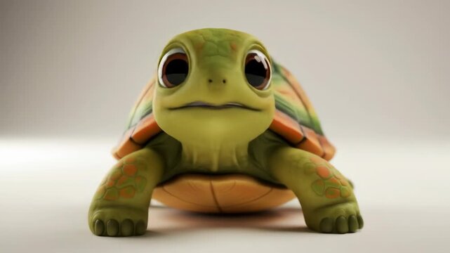 Adorable Baby Turtle Cartoon - A close-up shot of an adorable cartoon baby turtle, showcasing its large eyes and cheerful expression.
