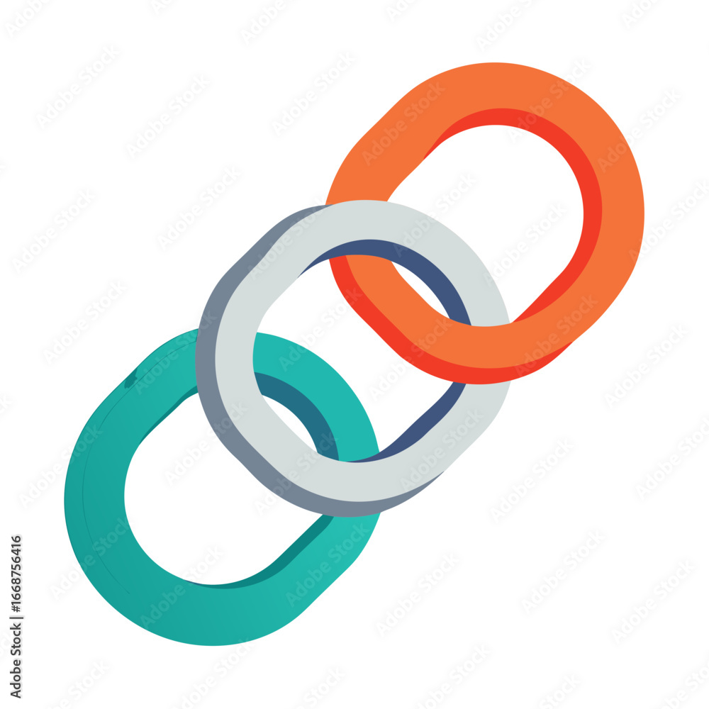 Poster dynamic interconnected chain links in vibrant teal, grey, and orange create a modern abstract symbol