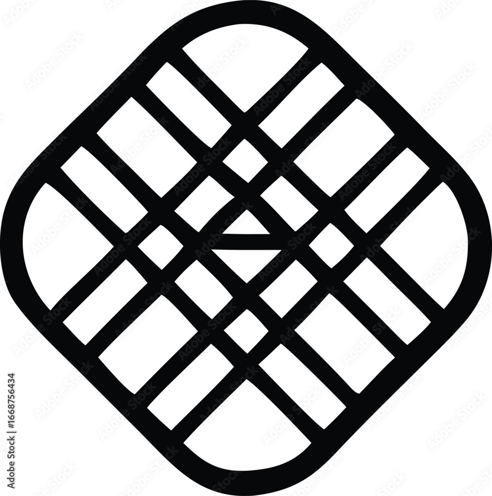 Poster geometric abstract icon with intersecting lines forming a diamond and inner triangle pattern